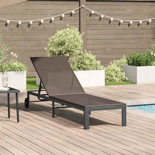 Qnhdfrt Sonnenliege Braun aus Poly Rattan mit Verstellbarer Rückenlehne und Rädern für Garten, Balkon und Strand