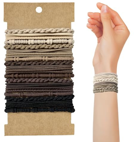 REEKNOKOL | 20 Cintas Elásticas para el Pelo, Sujetadores Estilo Boho, Pulseras de Pelo sin Daños para Mujeres, Niñas, Hombres, Cabello Grueso/Medio/Largo (Marrón)