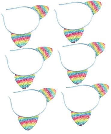 LALADEFIEE Glitzerndes Katzenohren Stirnband Regenbogen 8 Stück Rutschfest Haarreif Für Mädchen Frauen Party Halloween Cosplay