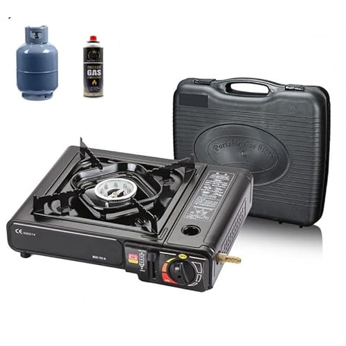 Portable Gas Stove with Carry Case – Dual Fuel Compatible (Butane & LPG) | Camping Stove for Outdoor Cooking, BBQ, Caravan, Hiking, Emergency Use – Auto Ignition, Adjustable Flame Control