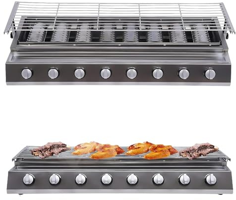 WHYYDSS Barbecue à gaz de Table, Barbecue Professionnel au GPL, Barbecue Portable, 8 brûleurs indépendants avec interrupteurs, Hauteur réglable, idéal pour Les barbecues de Jardin.