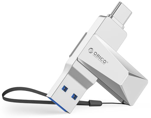 ORICO USB Stick 128GB USB C Stick Speicherstick OTG Bis zu 150MB/s 2-in-1 Typ C Flash Laufwerk Metall für iPhone 17/16/15/Android-Smartphone/Tablet/Mac/Laptop/PC, Silber, CB05