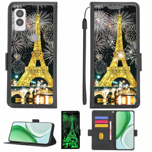 Aroepurt fodral kompatibelt med Cricket Magic 5G u6080ac telefonfodral flipskydd [med härdat glas skärmskydd] [RFID-blockering] [Guldglitter + lysande] LPT-TT