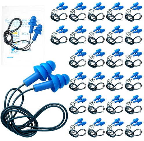 Blulu 50 Pair Metal Detectable TPR Corded Ear Plugs Bulk Blue Disposable Earplugs with Detectable String Noise Cancelling Sound Blocking for Food Services Industry Pharmaceutical Pulp and Paper