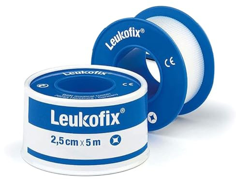 Leukofix Rollenpflaster 2,5 cm x 5 m, Pflaster Rolle zur Befestigung von Wundverbänden, Transparent, Wasserdicht, Atmungsaktiv Heftpflaster für Rolle Erste Hilfe und Pflege (1 stück, Stark haftend)