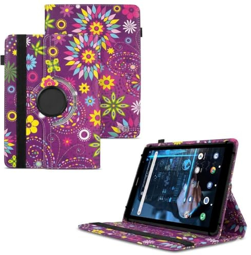 World biz Universal 7 Inch Tablet Case - Premium PU Leather 360 Degree Rotating Stand Folio Wallet Cover Android Tablets, Smooth Interior Fit for Kindle eReader Fire Lenovo/Sony E-Book (Flower)