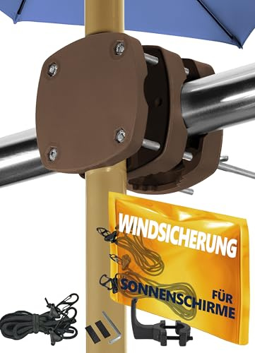 Menz Sonnenschirmhalter Balkongeländer + Windsicherung, Taupe | Sonnenschirm Halterung Balkon mit Windsicherung - Sonnenschirmhalter Balkongeländer als Sonnenschirmständer Balkon