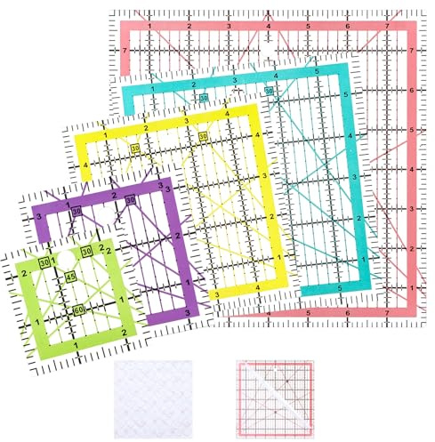 5 Stück Quilt Lineale Patchwork Vorlagen Nählineale mit Anti Rutsch Ringe | Acryl Quilt Lineale Schneiderlinea für Stoffschneiden und Nähen (2,5x2,5, 3,5x3,5, 5x5, 6x6, 8x8)