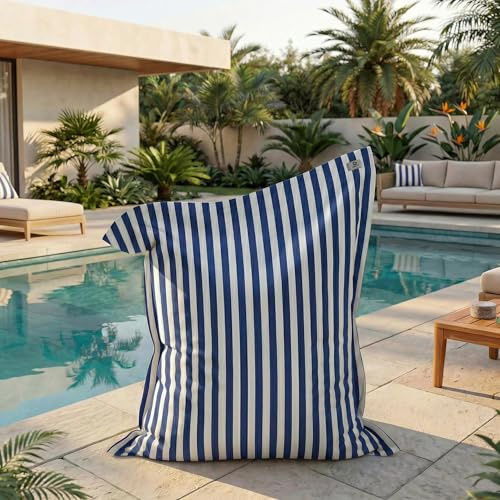 Housse pour Pouf Géant XXL 180x140cm - Rayure Bleu Marine - Anti-UV - Déhoussable - Déco Arts
