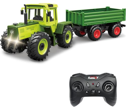 Ferngesteuerter traktor mit Automatische Hebefunktion des Anhängers | 10-Kanal traktor ferngesteuert Spielzeug，2,4 GHz traktor mit anhänger，Geschenk für Kinder ab 3 Jahre