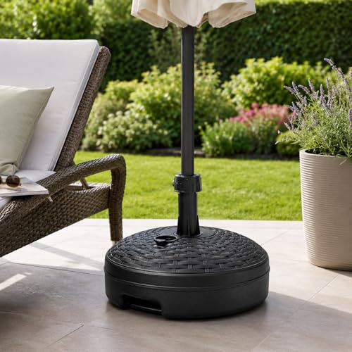 Mojawo XL Schirmständer 20L Sonnenschirmständer Gartenschirmständer Rattanoptik Anthrazit Ø 44 cm x Höhe 30cm für Standrohre Ø19mm - max. Ø33mm