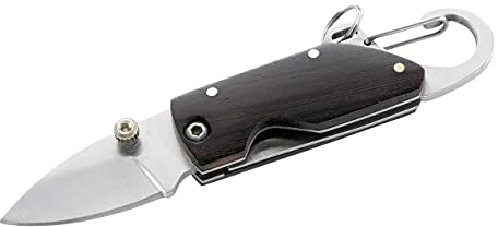 Herbertz Unisex Erwachsene Mini-Einhandmesser, AISI 420 Stahl, Tagayasanholz, integrierter Karabinerhaken,Taschenmesser, 201505, grau, M
