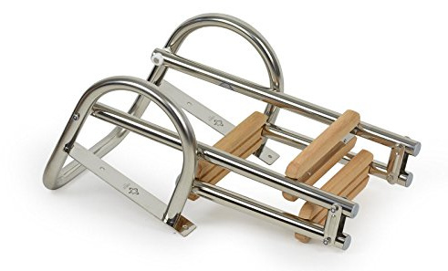 wellenshop Badeleiter Bootsleiter 3 Stufen Edelstahl/Holz klappbar mit Handlauf