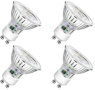 CTKcom 5W LED GU10 Spotlight Light Bulbs,120V Dimmable 6000K White Light, Glass Cover,50W GU10 Halogen Bulbs Equivalent, 450LM Ultra Bright LED Spot Light for Kitchen, Living Room, Bedroom(Pack of 4)
