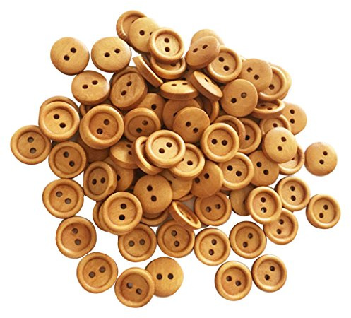 Sharplace 100 Kinderknöpfe Holzknöpfe mit 2, Natur Knöpfe für Scrapbooking Basteln, Hellbraun 13mm
