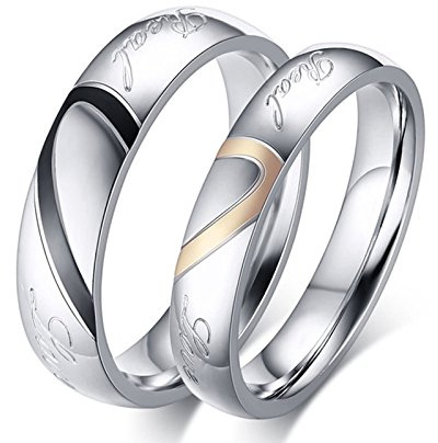 Beydodo Partnerringe für Sie und Ihn, Paar Ringe Set Edelstahl Puzzle Herz 4MM 5MM Ring Gr.49-70, Verlobungsringe Personalisiert