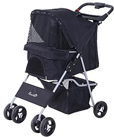 PawHut Passeggino Cani Gatti Animali Domestici Pieghevole 75L x 46P x 94Acm Nero