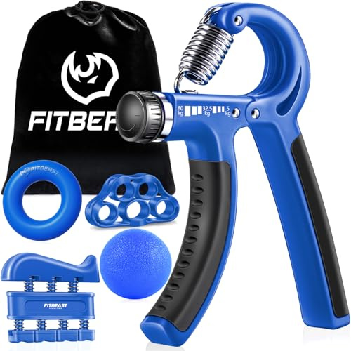 Handtrainer zur Kraftsteigerung, Unterarmgriff Trainingsset - 5er-Pack, FitBeast verstellbarer Handtrainer, Finger Trainingsgerät, Fingerstretcher, Trainingsring & Stressabbau-Griffkugel für Sportler
