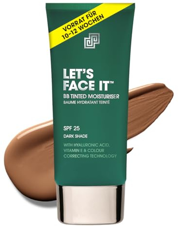 Shakeup Cosmetics - Getönte Feuchtigkeitscreme für Herren, SPF25, 24 Stunden Feuchtigkeitszufuhr, mattierend, einfache Anwendung, veganes Make-up, 50ml (Dark, 50ml)