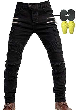 CBBI-WCCI Uomo Pantaloni da Moto Biker Jeans Protezione Motorcycle Pantaloni Rinforzato Slim Fit Armature Pants, 4 x Pad di Protezione (IT, Testo, XL, Regular, Regular, Nero)