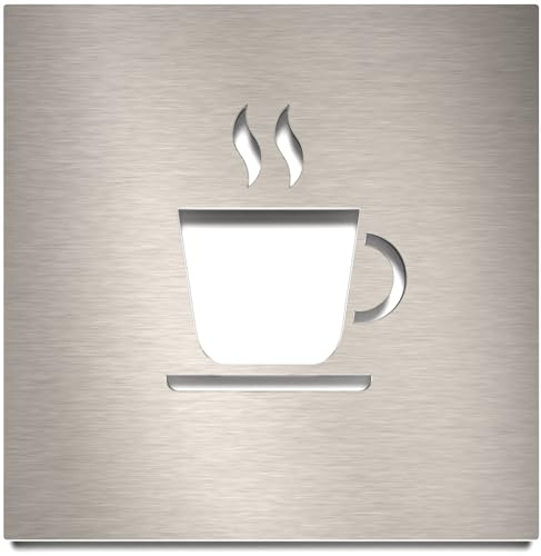 Edelstahl Hinweis-Schild Kaffee - selbstklebend & pflegeleicht - Design Piktogramm - Türschild H-03-E