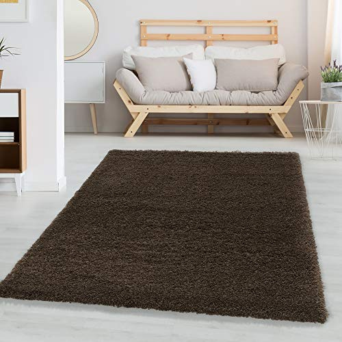 Carpettex Hochflor Teppich - Wohnzimmer Shaggy Flokati Modern Einfarbig 80 x 150 cm - Flur Läufer Braun - Bettvorleger Schlafzimmer Weich Flauschig Waschbar Küchenläufer