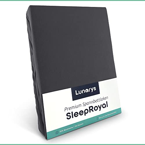 Lunarys® SleepRoyal Luxus Spannbettlaken 160x200cm - Anthrazit - 250 g/m² Premium Bettlaken - 40 cm Steghöhe - für hohe Matratzen, Boxspringbett & Matratze + Topper & Wasserbett - Stretch Jersey