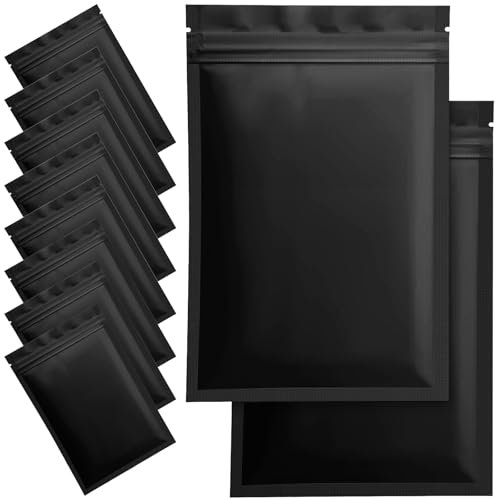 AICTIMO 100 sacchetti in Mylar a prova di odore per la conservazione degli alimenti – 15,9 x 20,7 cm – Sacchetti di imballaggio richiudibili per piccole imprese, lucidalabbra gioielli, nero opaco