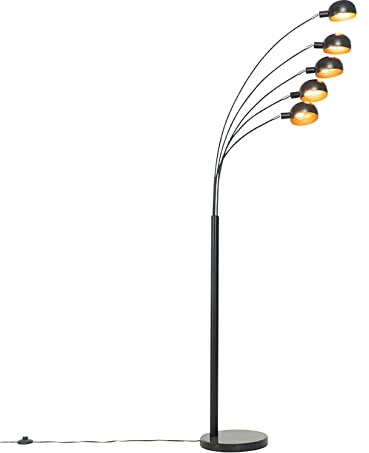 Qazqa Design Stehleuchte, Stehlampe - Sixties - Schwarz Gold, max. 25W, Geeignet für LED, 5-flammig, 198cm, Ideal als Wohnzimmerlampe