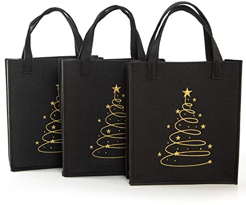 Logbuch-Verlag 3 kleine Geschenktaschen Weihnachten Filztaschen schwarz gold Verpackung für Geschenke Kunden Mitarbeiter 18 x 20 x 5 cm