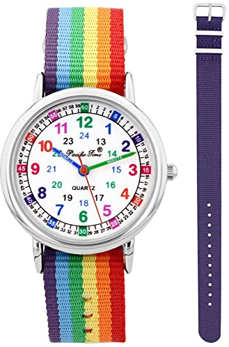 Pacific Time Kinderuhr Lernuhr Unisex Regenbogen Geschenk-Set