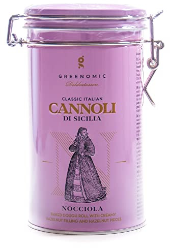 Cannoli-Siciliens | fourrés à la crème de noisettes | emballés individuellement dans une boîte cadeau | biscuits originaux italo-siciliens | merveilleux avec du café ou du thé | 200g