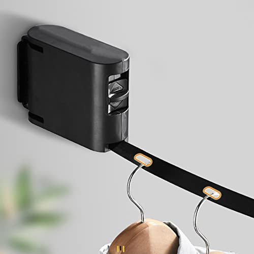 Wäscheleine Einziehbare, Verstellbares Ausziehbar Wäscheständer für Innenbereich, Wandmontage Trocknen von Kleidung, Unsichtbare Wäscheleine Für Badezimmer Balkon für Drinnen und Draußen (Schwarz)