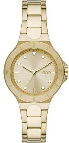DKNY Chambers Damklocka, Kvartsverk med kronograf och armband i rostfritt stål, läder eller silikon,Guldton,34MM