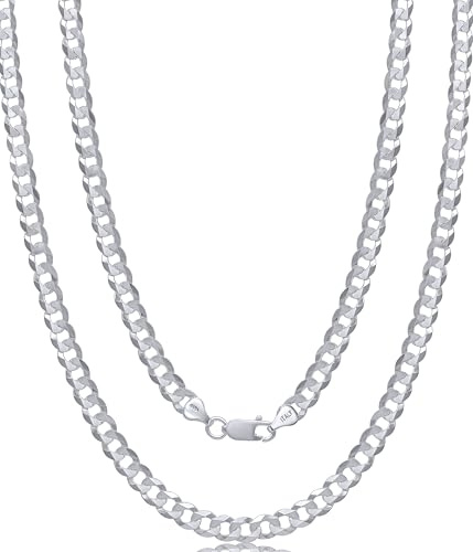 AKA Gioielli - Halsband för herr och dam silver 925 massivt silver - 7 mm kubansk kedja silver 925 äkta - längder: 45 50 55 60 65 75 cm - tillverkad i Italien, 60, Sterlingsilver, Ej tillämpbar