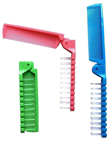 FonteeUS 3pcs Hair Brush Set - Folding Travel Brush, Fine Tooth Pocket Comb, Massage Head & Baby Braiding Brush for Kids and Adults in Green/Pink/Blue