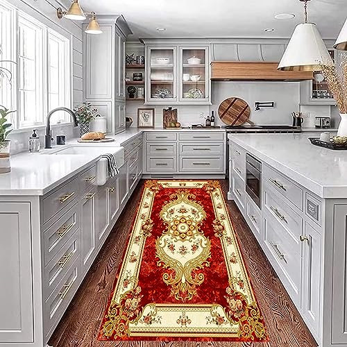 NINGBAI Küchenteppich Küchenläufer 60 x 120 cm Innen Flurläufer, Küche Bodenmatte, Kaffee Küchenläufer, Fußmatte, Waschbarer Modernes Design Faltbar für Küche, Flur, Eingangsbereich, Rot