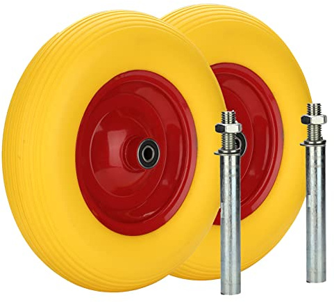 Ansobea 2er Set Schubkarrenräder 4.80/4.00-8 Vollgummi mit Achse | 2 pannensichere Ersatzräder 390 x 95 mm, bis 200 kg Tragkraft, für Schubkarren in Garten, Hof und Baustelle.