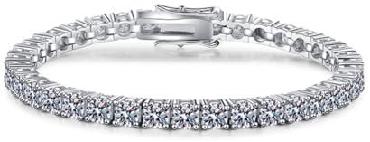 WAHZAUS Moissanit-Diamant-Armbänder für Herren, 3–4 mm, D-Farbe, VVS1, Tennisarmband, 925er-Sterlingsilber, Armband für Damen, Moissanit-Hochzeitsarmband mit Zertifikat, 6.7 inches, Edelstein