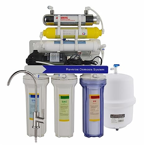 Filtre à eau sous l'évier, Système de filtration d'eau par osmose inverse ultraviolette à reminéralisation en 7 étapes sous l'évier - 75GPD, purificateur minéralisant avec 6W UV utilisé dans votre cui