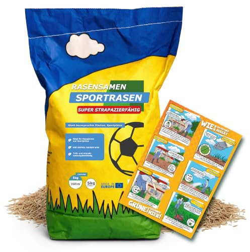 20kg Rasensamen Sport und Spiel schnellkeimend Sommer|Neuansaat & Nachsaat | Grassamen extra robust, tiefgrün | Saatgut für 800m²| Rasensaat Sportrasen & Spielrasen |Rasen Sommer