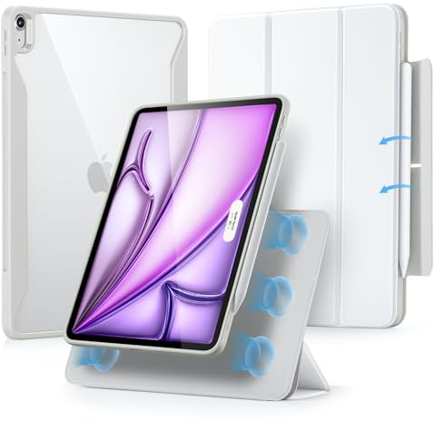 ESR Fodral för iPad Air 13 tum M4/M3/M2 (2026/2025/2024), avtagbart magnetfodral, stativ för Pro/USB-C penna, stöd för vertikal och horisontell, automatisk aktivering/standby, rebound 360-serien, vit
