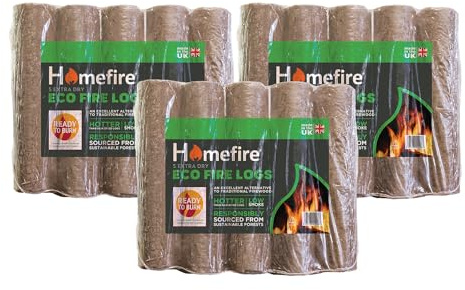 Homefire Eco Firelogs for Wood Burners, Open Fires, Multi-fuel Stoves, 5 Logs (3 Packs)