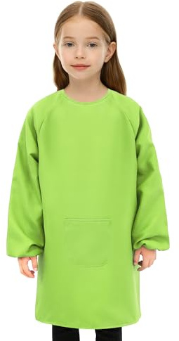 Meleager Grembiule Pittura Bambini, 8-12 Anni Ragazza/Ragazzo, Grembiuli da Impermeabile Poliestere Regolabile, Grembiule Maniche Lunghe Verde, Bavaglino per Attività Scolastiche, Pittura, Cucina