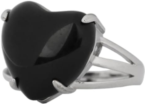 Tesselite Anillo de Piedra - Anillo de Cristal de Amor Anillo Ajustable de Piedra Natural Blanca para Mujer Joyería Nupcial de Boda Personalizada de Moda de Compromiso, obsidiana Negra, Talla única