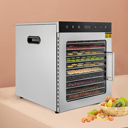 Essiccatore in acciaio inox, disidratatore, disidratatore, essiccatore per frutta e verdura, termostato digitale per frutta 10 vassoi 800 W 220 V