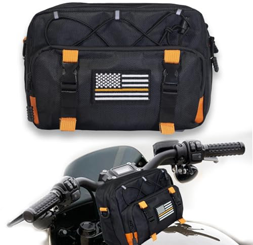 JIYIFOUHY Universal Black Motorcycle Handlebar Bag - Water-resistant American Flag 1680D Tool Bag for Motorbike, Cruiser, Softail, Dyna, Sportsters, Dirt Bike, ATV