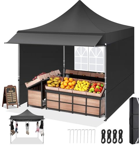 Gazebo 3x3 Pieghevole Impermeabile con 3 pareti laterali, Gazebo Esterno Resistente, Tende per Gazebo,Tendone Padiglione Pop Up per Feste Campeggio, Nero