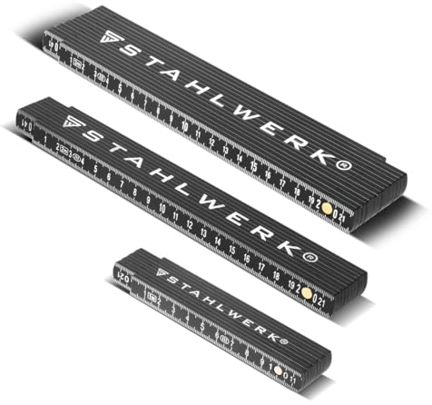 STAHLWERK Zollstock 3er Set 1 | 2 | 3 Meter präziser Kunststoff-Gliedermaßstab | Meterstab | Maßstab | Maßband | Metermaß mit gut ablesbaren metrischen Ziffern