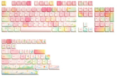 YUNZII Spring Garden Keycaps, PBT Double Shot Custom Keycap Set, 142 Tasti Dye-Sublimation Keycaps Personalizzati per Tastiera da Gioco Meccanica (spring garden, Cherry profile)